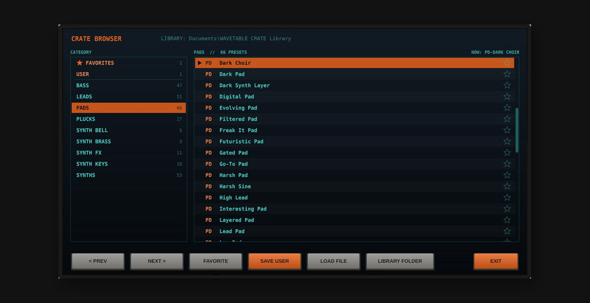 WAVETABLE CRATE Crate Browser
