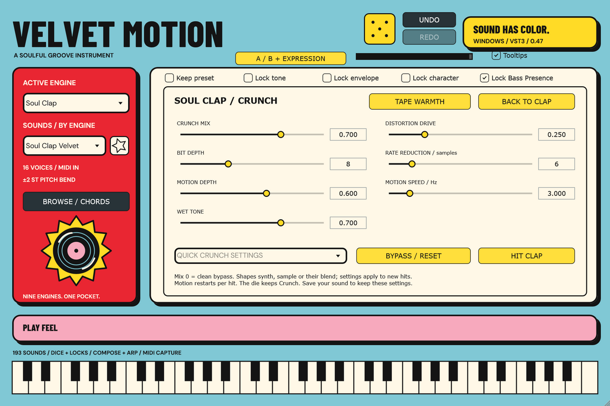 VELVET MOTION Windows 0.47 Soul Clap Crunch controls