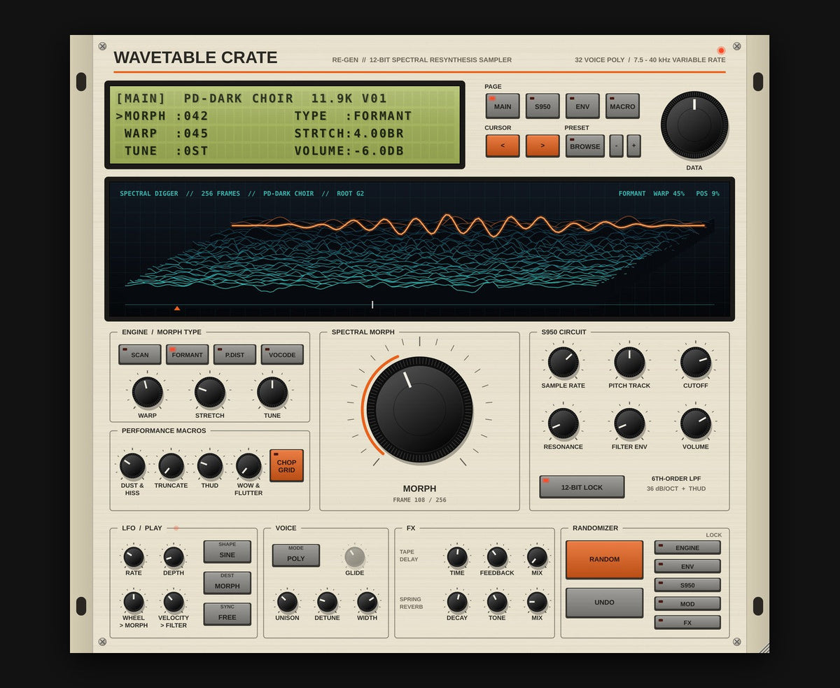 WAVETABLE CRATE v1.1 12-bit resynthesis sampler instrument interface