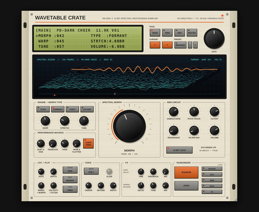 WAVETABLE CRATE v1.1 12-bit resynthesis sampler instrument interface