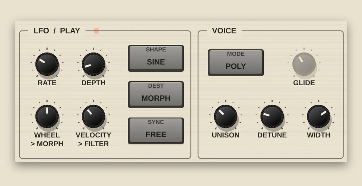 WAVETABLE CRATE LFO, play and voice sections