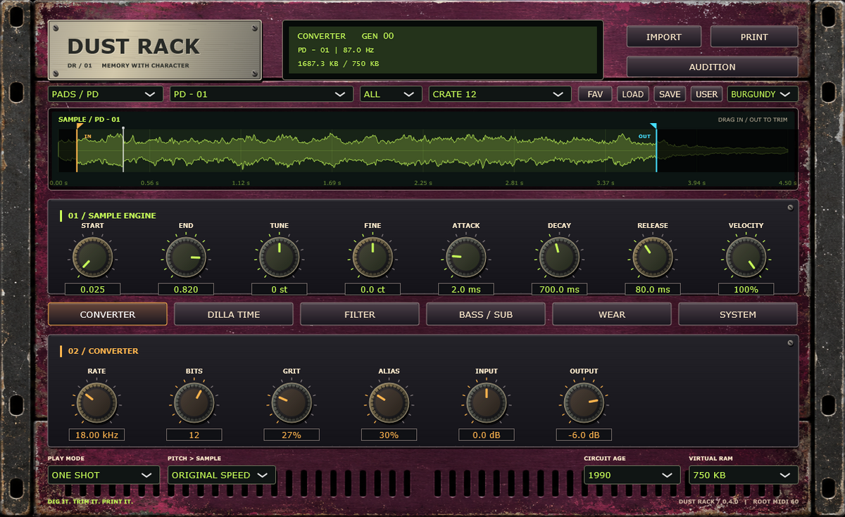DUST RACK Windows vintage sampler interface