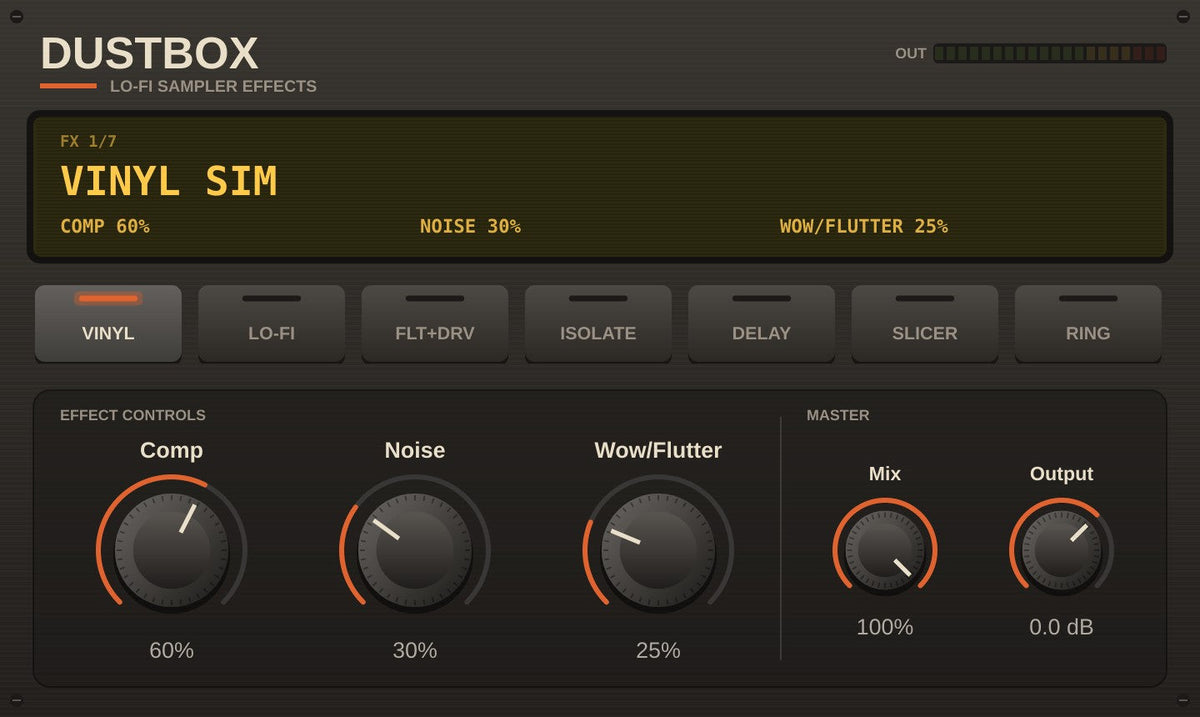 DUSTBOX lo-fi sampler effects plugin interface