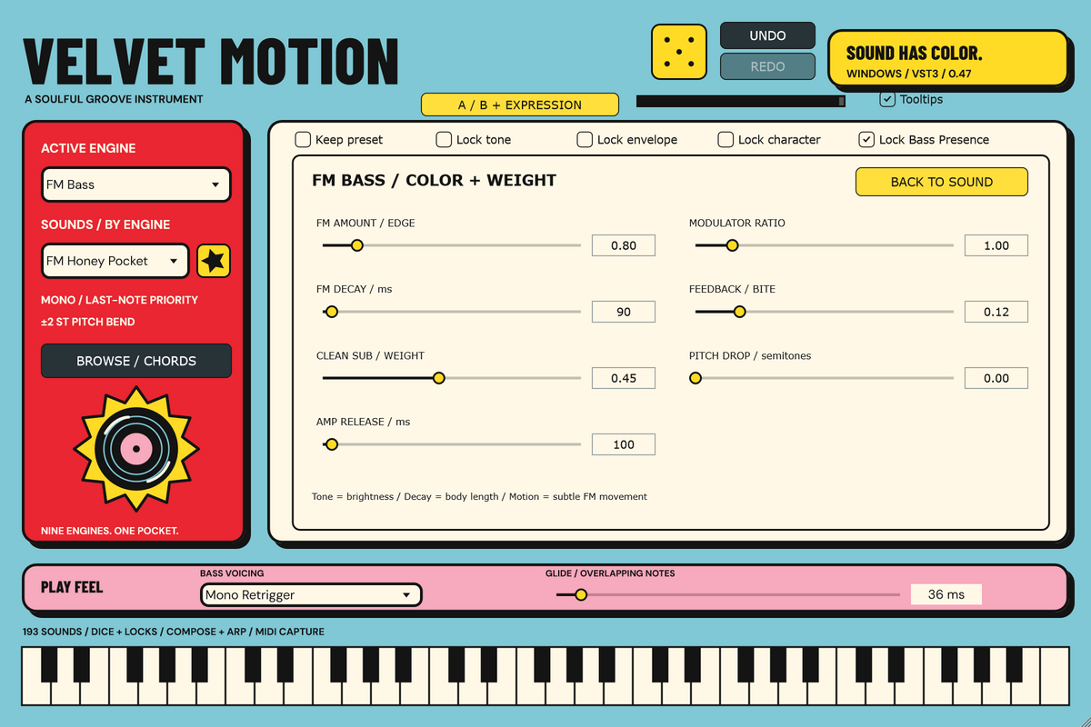 VELVET MOTION Windows 0.47 FM Bass engine and Bass Presence lock